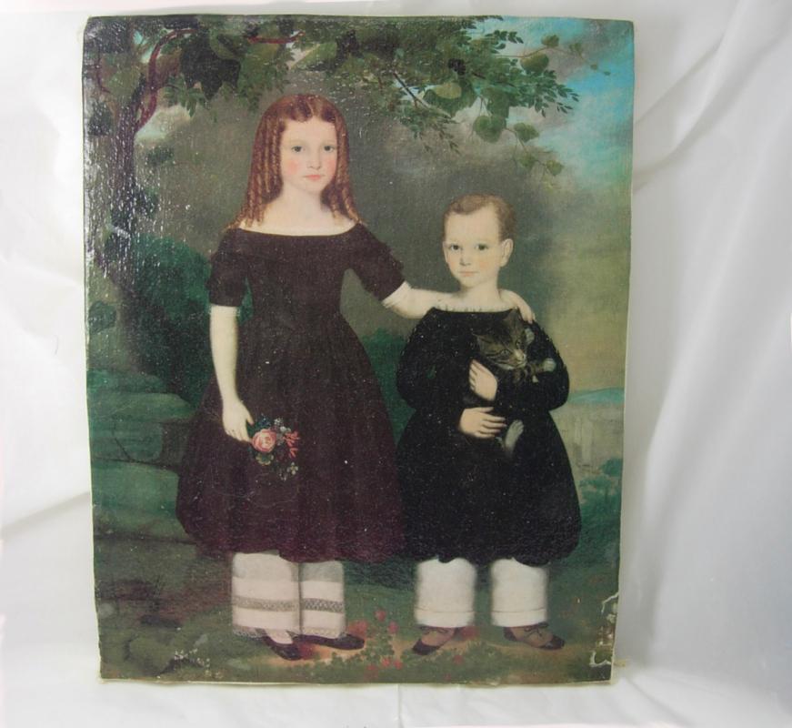 Miniature Jefferson Gauntt Painting Two children Antebellum period Folk art