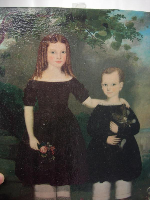 Miniature Jefferson Gauntt Painting Two children Antebellum period Folk art