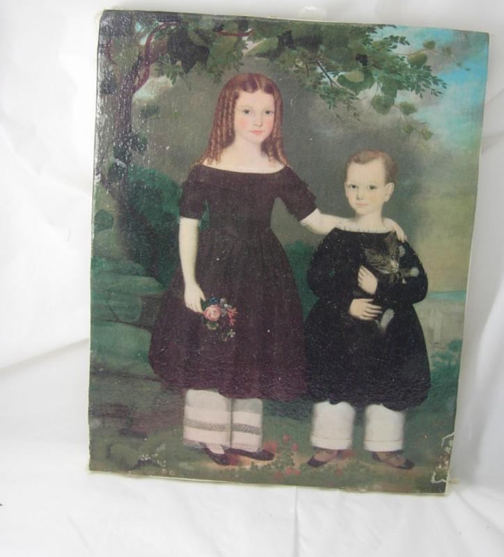 Miniature Jefferson Gauntt Painting Two children Antebellum period Folk art