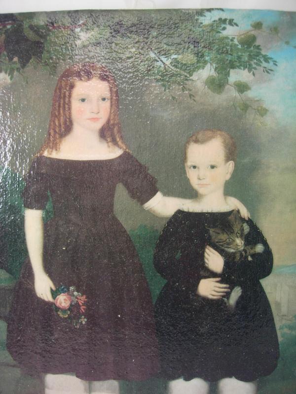 Miniature Jefferson Gauntt Painting Two children Antebellum period Folk art