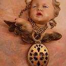 Antique Victorian Religious Medieval Locket necklace & watch chain with Miniature skeleton key