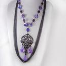 Purple Gothic Cross Drop Necklace set huge marcasite cross layered gunmetal chain