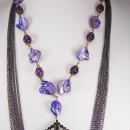 Purple Gothic Cross Drop Necklace set huge marcasite cross layered gunmetal chain