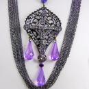 Purple Gothic Cross Drop Necklace set huge marcasite cross layered gunmetal chain