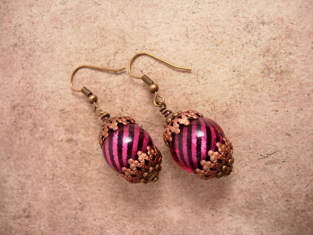 Gypsy Burlesque chandelier earrings pink stripe drops