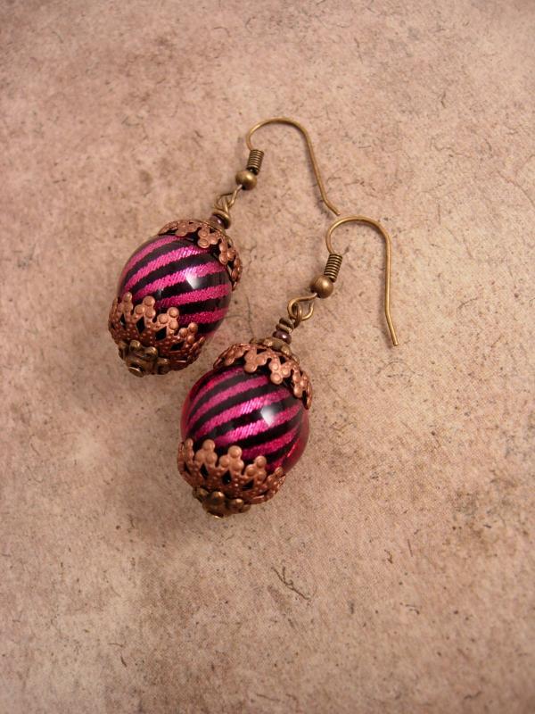 Gypsy Burlesque chandelier earrings pink stripe drops