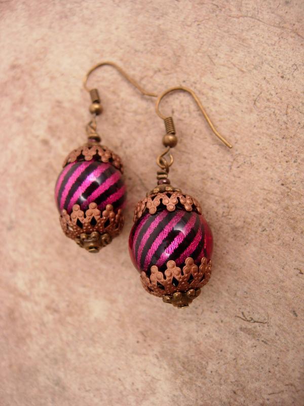 Gypsy Burlesque chandelier earrings pink stripe drops