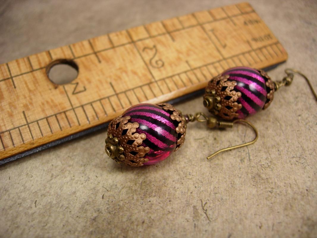 Gypsy Burlesque chandelier earrings pink stripe drops