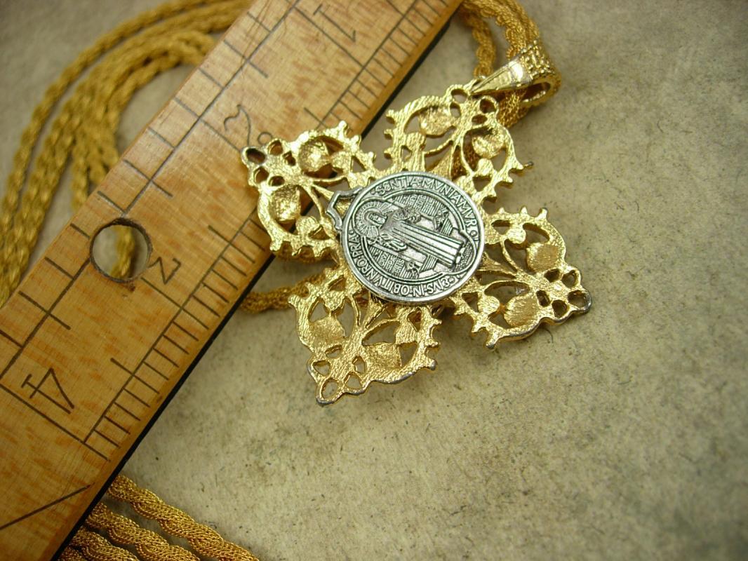 Vintage Renaissance Cross necklace bracelet rhinestones pearls interchangeable