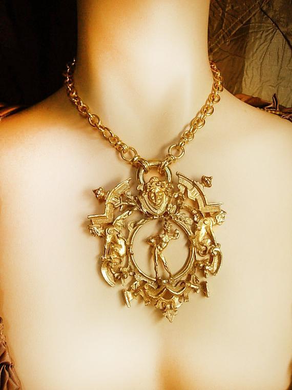 HUGE Medusa and Gargoyle NEcklace mythology galore with goth revival