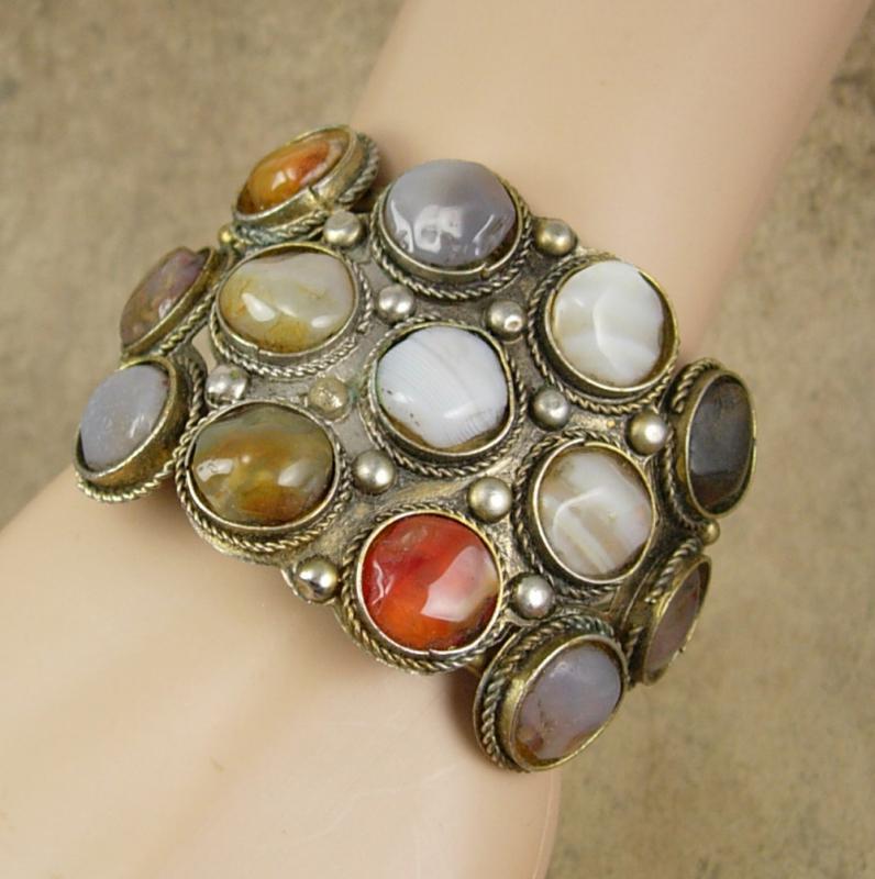 VIntage Bracelet Gemstone cuff bangle Hippie era