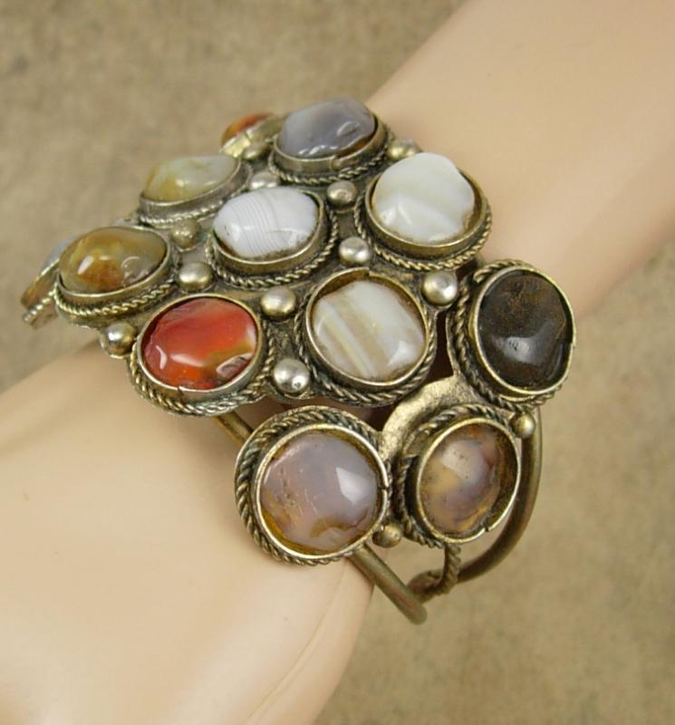 VIntage Bracelet Gemstone cuff bangle Hippie era