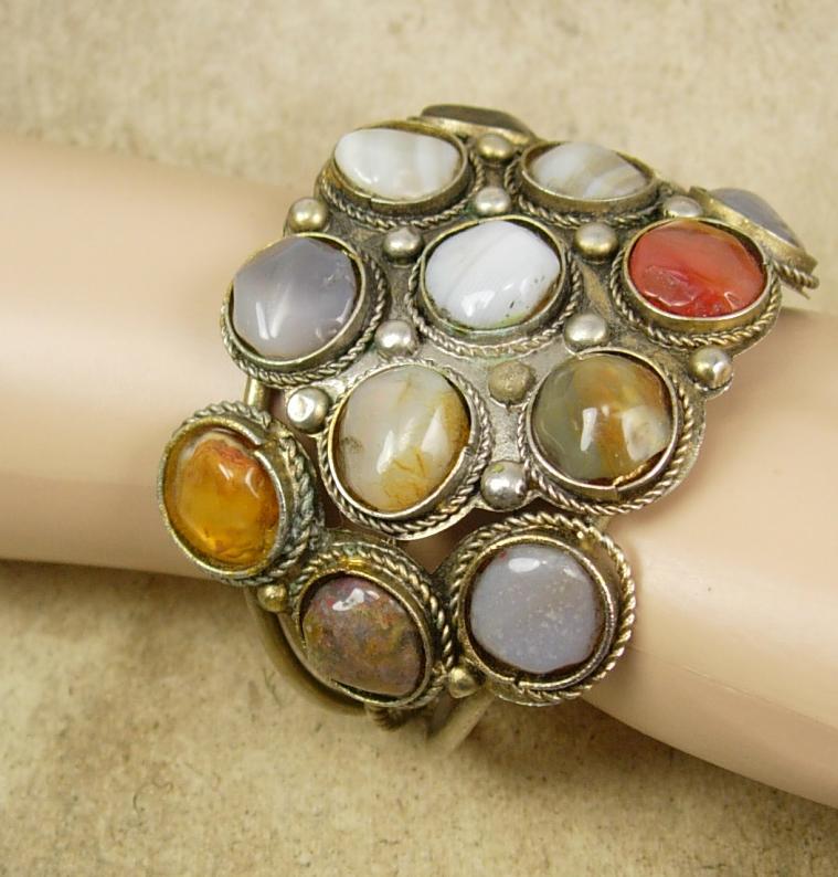 VIntage Bracelet Gemstone cuff bangle Hippie era