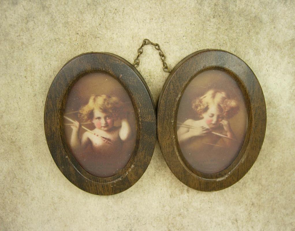 Vintage Cupid portraits miniatures framed Morris Burke Parkinson with history