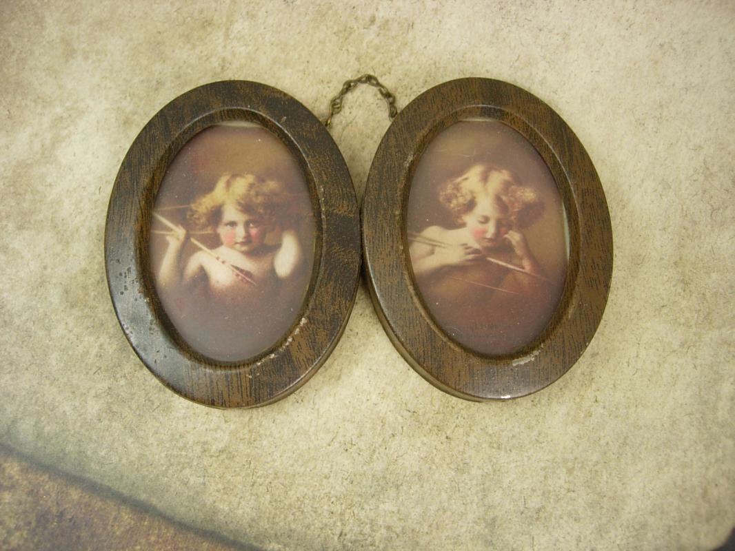 Vintage Cupid portraits miniatures framed Morris Burke Parkinson with history
