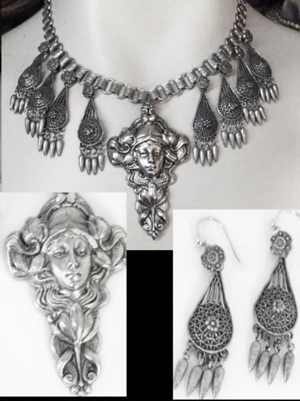Vintage Victorian Bookchain Mucha Necklace