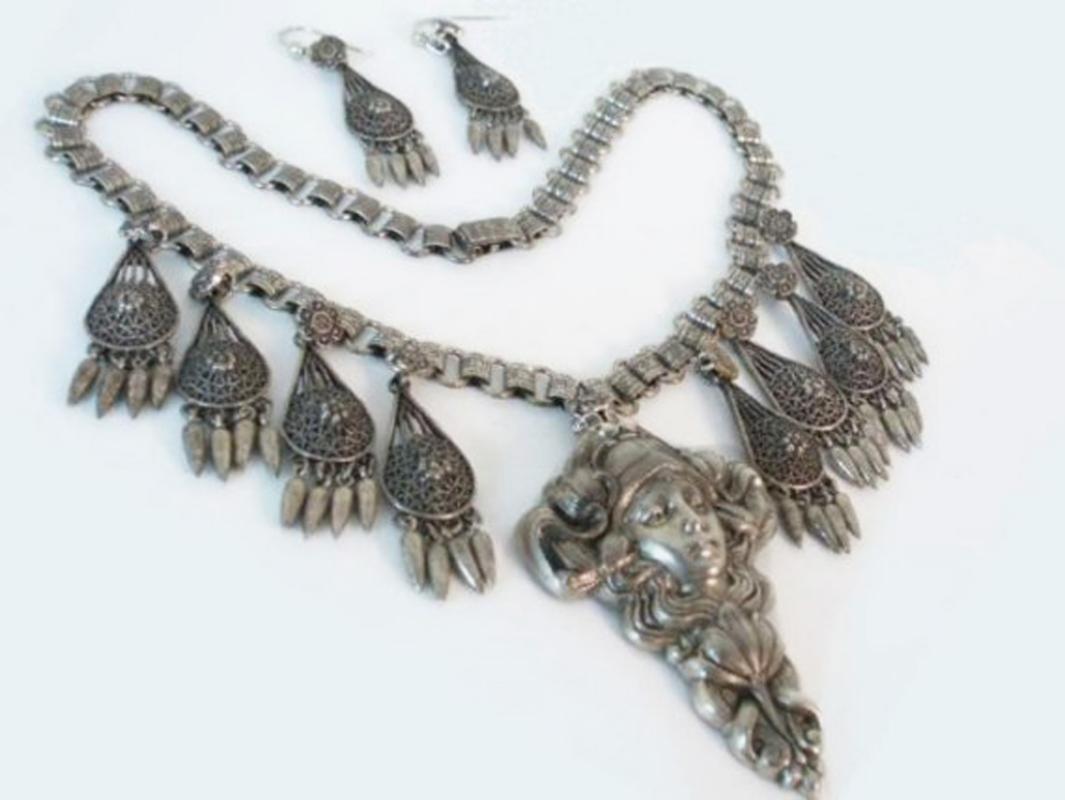 Vintage Victorian Bookchain Mucha Necklace
