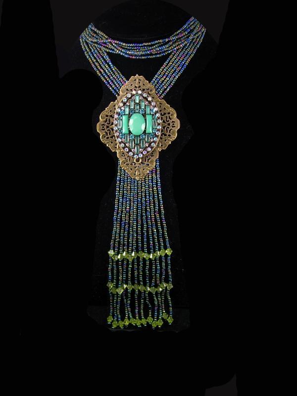 Stunning Flapper Necklace turquoise bohemian tassels statement piece