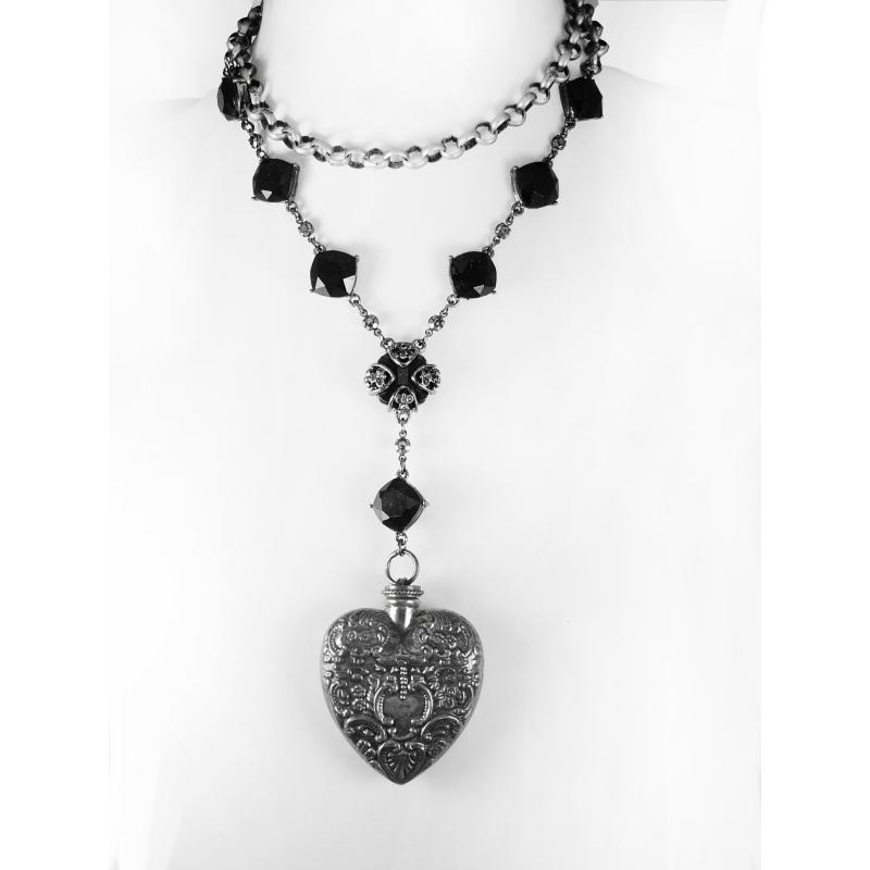Sacred Heart Necklace Antique Sterling Victorian perfume pendant religious medals