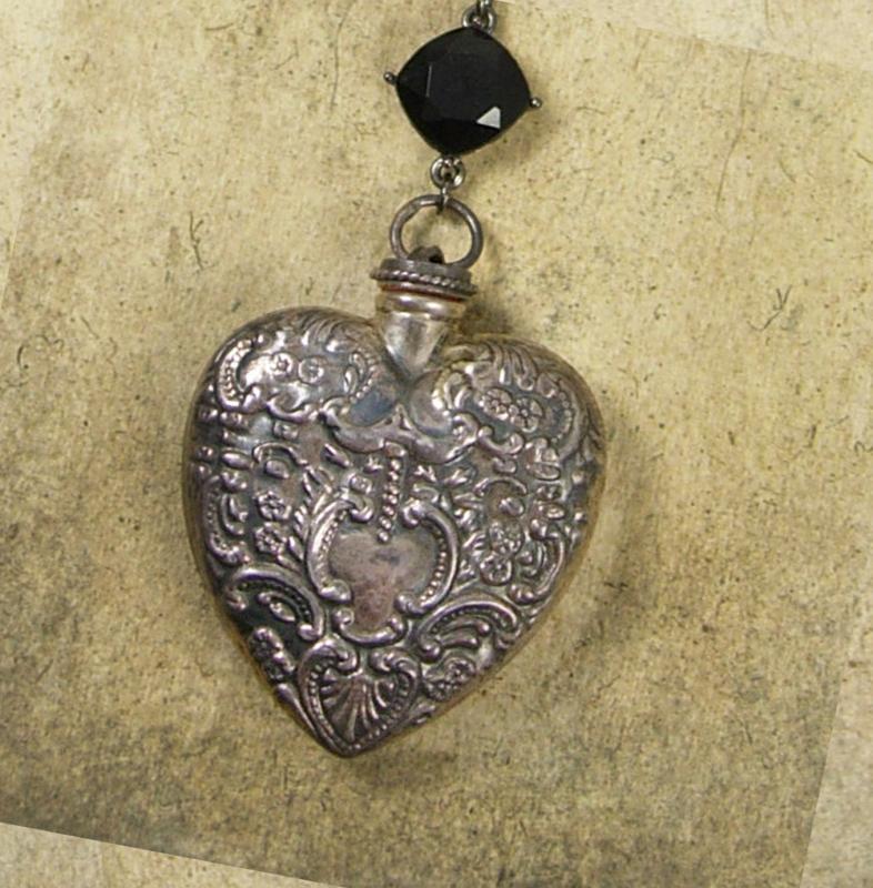 Sacred Heart Necklace Antique Sterling Victorian perfume pendant religious medals
