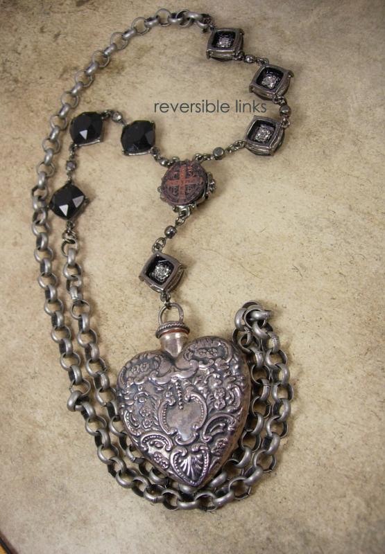 Sacred Heart Necklace Antique Sterling Victorian perfume pendant religious medals