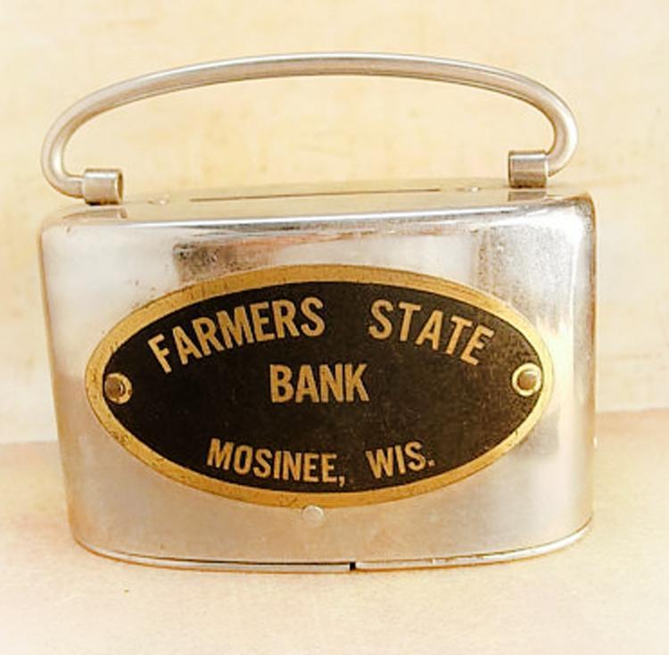 Vintage Bank purse Advertising with history Farmers state bank with money inside