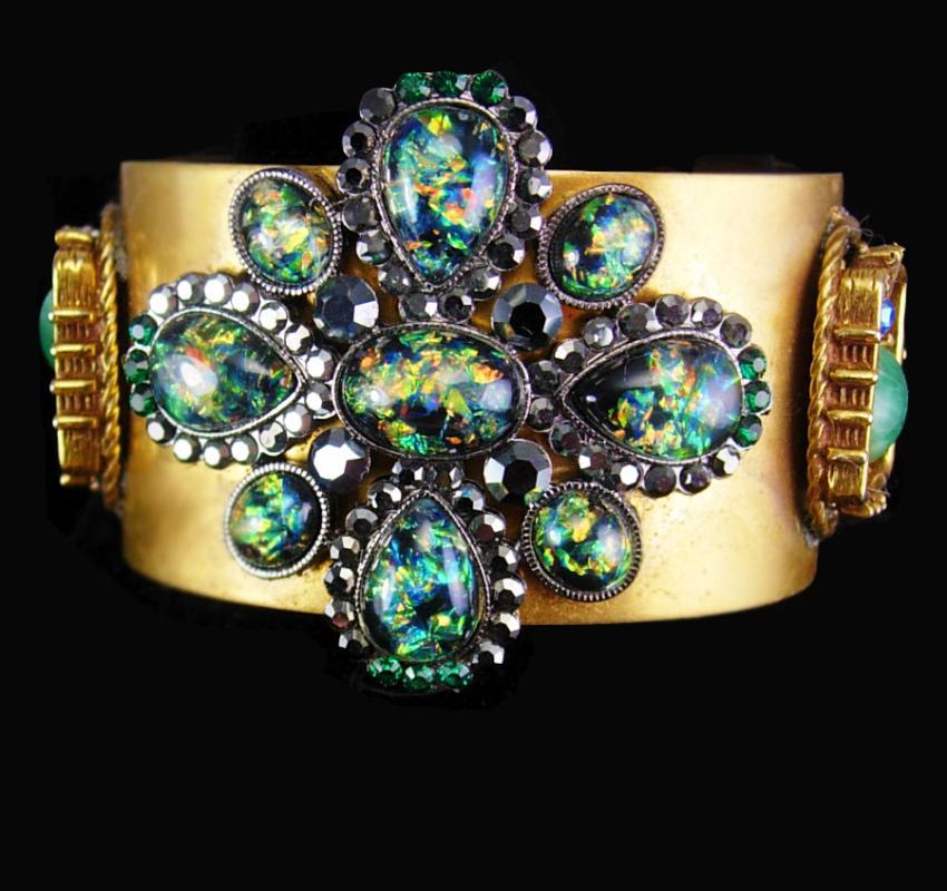 Gothic Cuff Bracelet Faux floating opal medieval dramatic