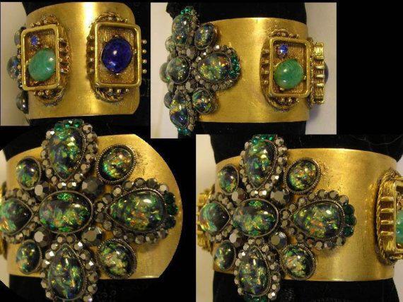 Gothic Cuff Bracelet Faux floating opal medieval dramatic