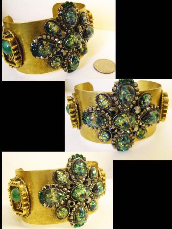 Gothic Cuff Bracelet Faux floating opal medieval dramatic