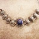 Vintage sterling bracelet enamel European blue silver filigree celestial design