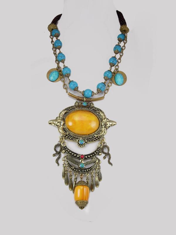 Huge Bohemian Necklace Snake turquoise tassel drops