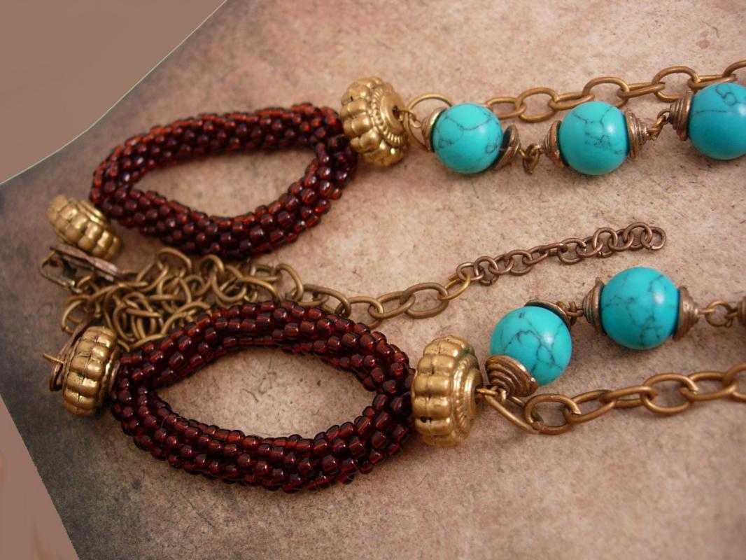 Huge Bohemian Necklace Snake turquoise tassel drops