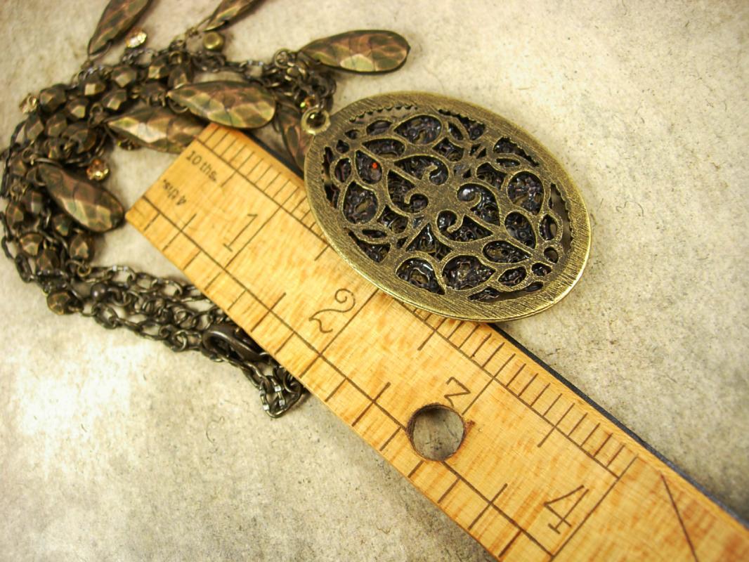 Rhinestone Cross necklace Gothic black with bronze drops