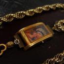 Shrine necklace with holy cross relic and miniature pearl virgin Mary & child portrait
