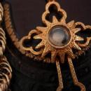 Shrine necklace with holy cross relic and miniature pearl virgin Mary & child portrait