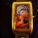 Shrine necklace with holy cross relic and miniature pearl virgin Mary & child portrait