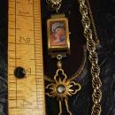 Shrine necklace with holy cross relic and miniature pearl virgin Mary & child portrait