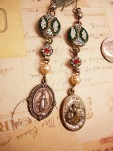 Micromosaic earrings St Anthony Miraculous Mary Religious drop Italy