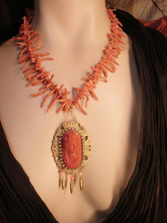 Victorian Cameo necklace antique earrings Branch Coral Edwardian pearls