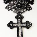 Gothic cross necklace black bib with HUGE pendant in rhinestones