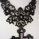 Gothic cross necklace black bib with HUGE pendant in rhinestones