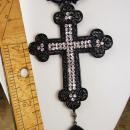 Gothic cross necklace black bib with HUGE pendant in rhinestones