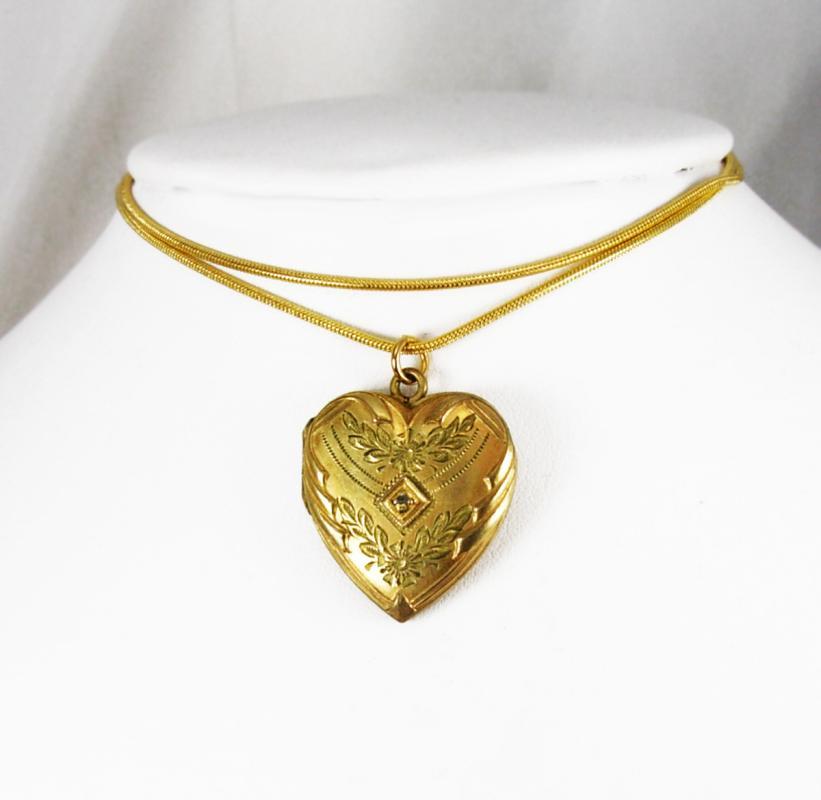 Antique heart locket diamond center yellow green and rose gold sweetheart