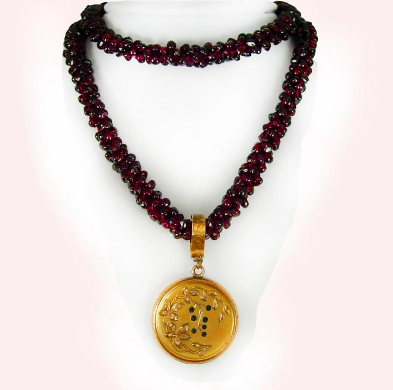 Antique Garnet necklace Paste victorian locket pendant rose gold filled