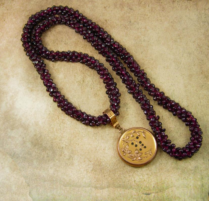 Antique Garnet necklace Paste victorian locket pendant rose gold filled