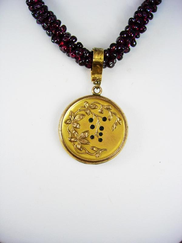 Antique Garnet necklace Paste victorian locket pendant rose gold filled