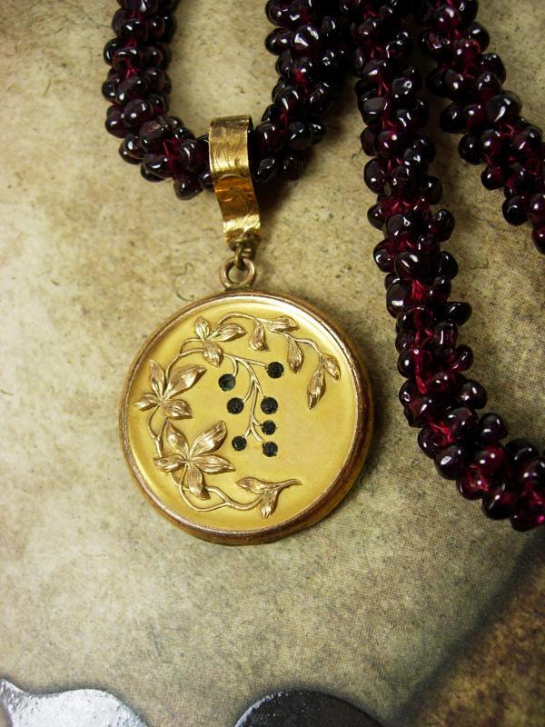 Antique Garnet necklace Paste victorian locket pendant rose gold filled