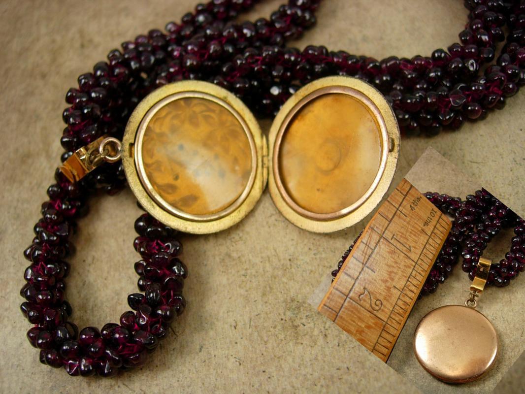 Antique Garnet necklace Paste victorian locket pendant rose gold filled