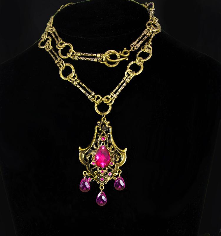Pink Bohemian necklace chandelier drops baroque chain