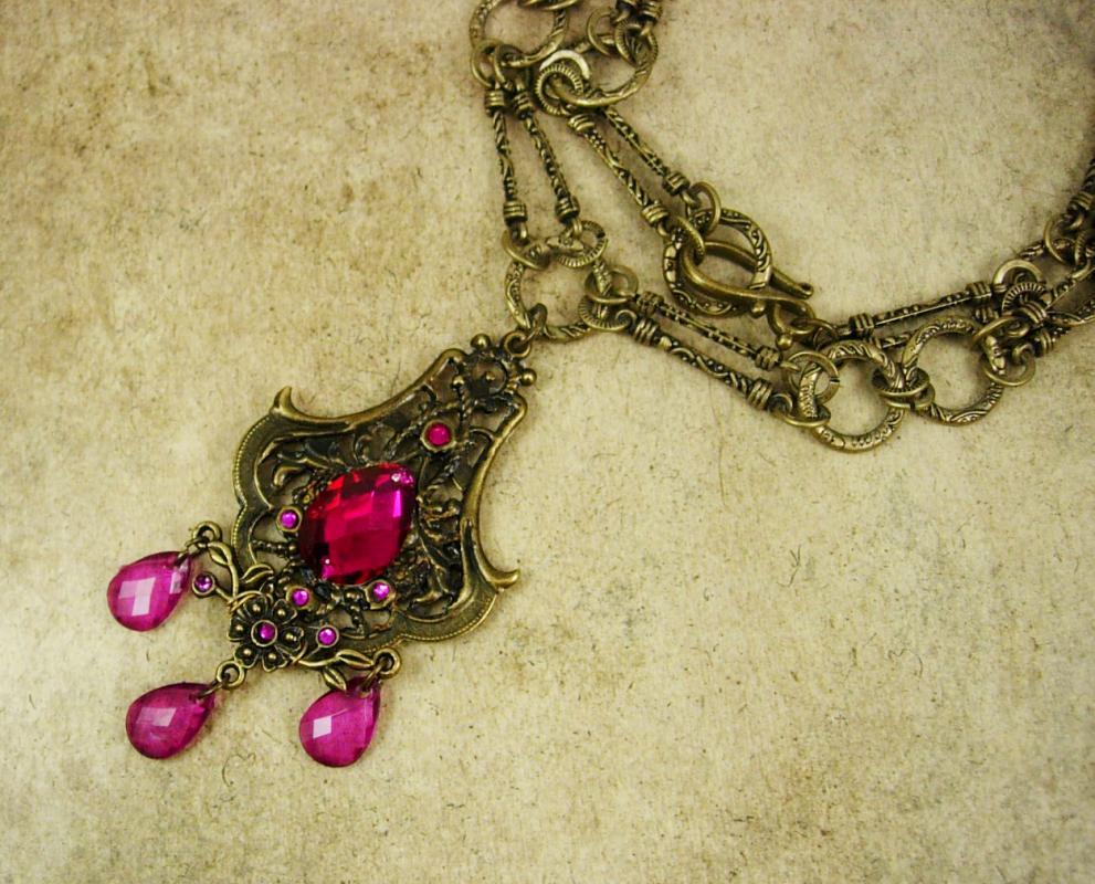 Pink Bohemian necklace chandelier drops baroque chain